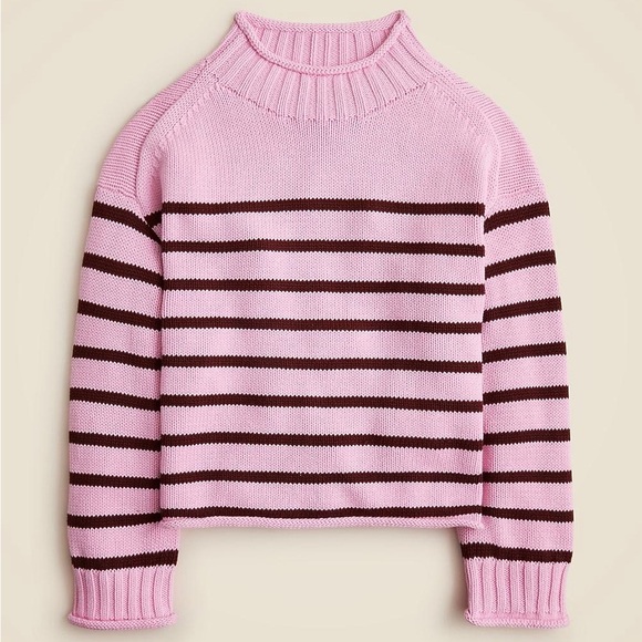 J. Crew 2025 Rollneck Sweater | Pink and Brown Stripe - Picture 7 of 8